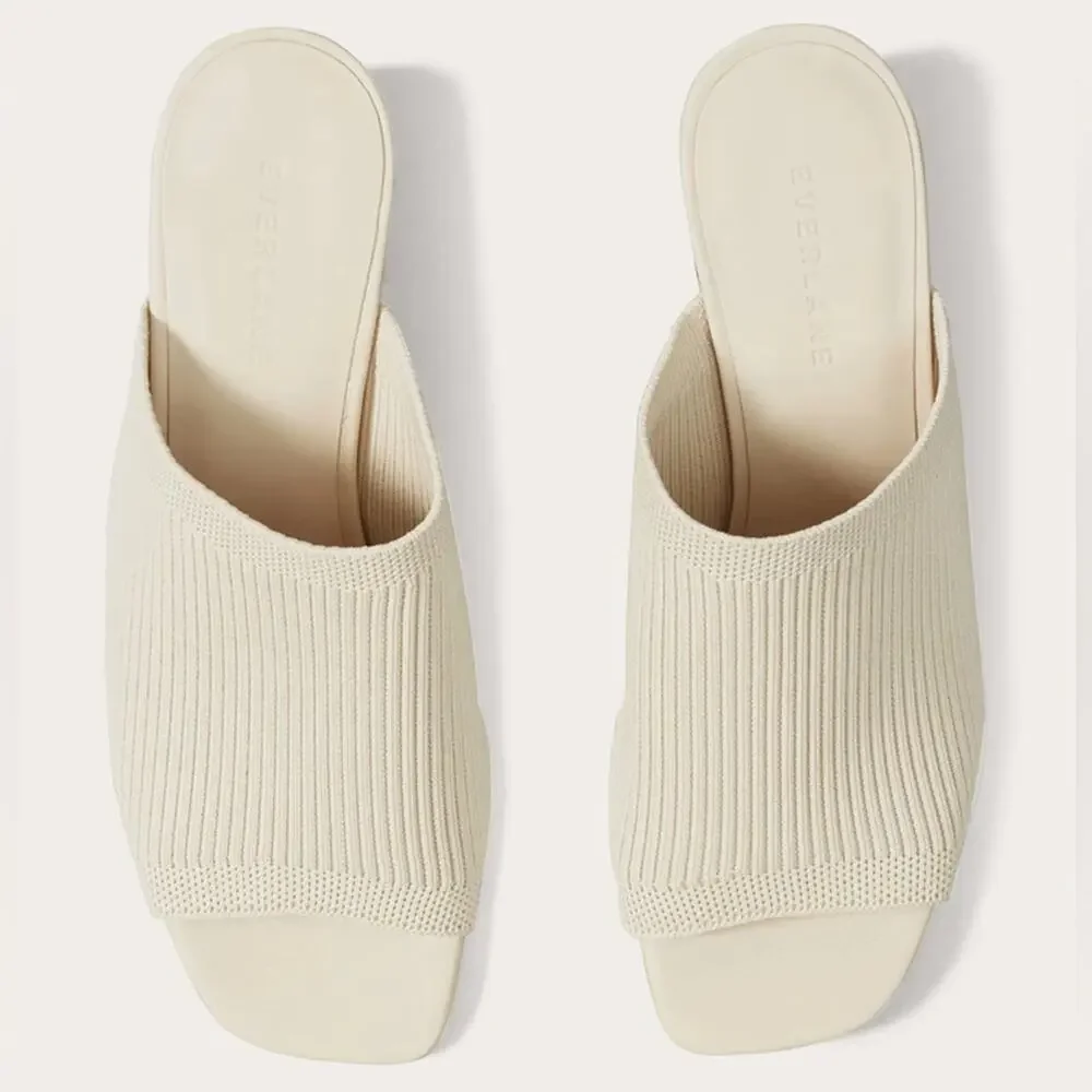Everlane Glove Mule ReKnit Bone Ivory Square Toe Block Heel Size 10.5 - Picture 2 of 6
